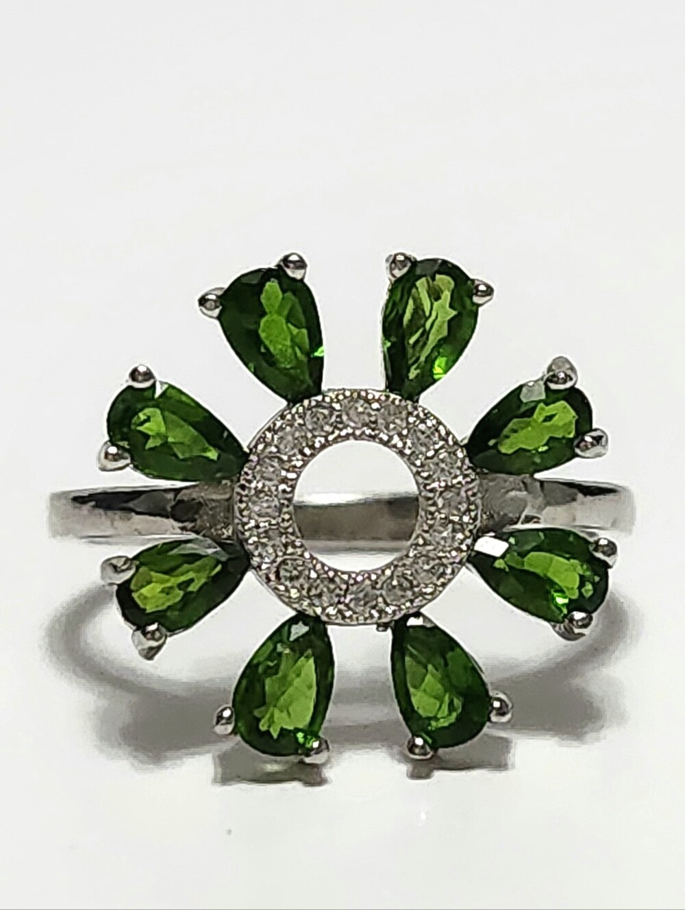 2.0 ctw Chrome Diopside Halo Sterling Silver Floral Pavé Accents Ring size 7.5 - Picture 4 of 12